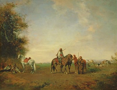 Rustplaats van de Arabische ruiters op de vlakte, 1870 door Eugène Fromentin